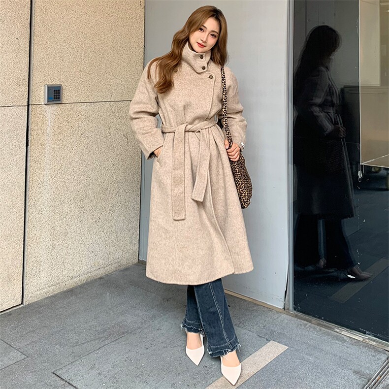 2024秋冬新款加大加肥宽松中长款双面呢羊毛大衣外套女,女装毛呢外套,天丝秀