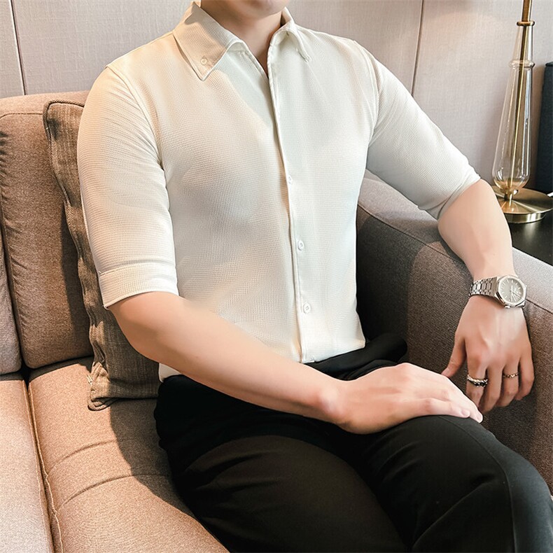818-P48华夫格夏季新款男士短袖衬衫潮流时尚短袖潮男衬衣,男装T恤,星座507A（原星座306B-2）