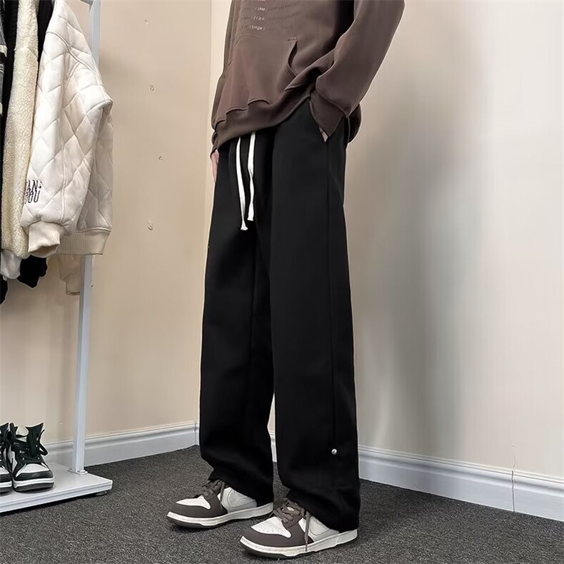 毛呢休闲裤子男黑色oversize潮高级感秋冬直筒卫裤加绒加厚K96-1,男装休闲裤,星座1116A-1（原606A）