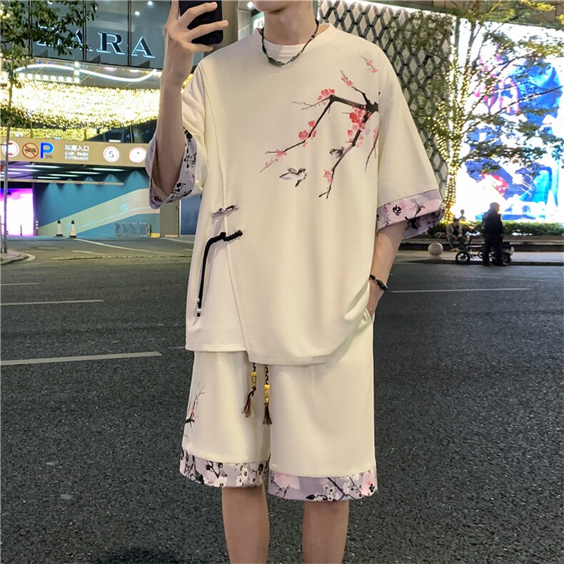 新中式风两件套夏季新中式禅意短袖t恤男套装A436-D220-P52，男装休闲套装，电商A436