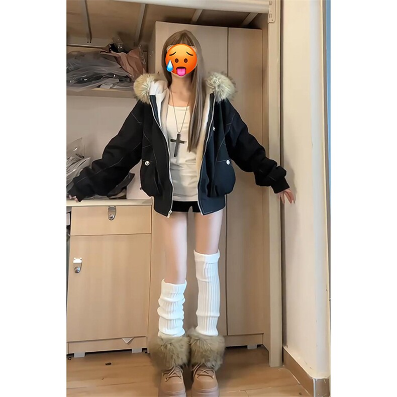 现货重磅boxy短款棉衣座山雕大毛毛领男女棉服水洗工装厚外套,男装棉衣,电商A486