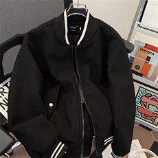 短款廓形呢子棒球服夹克男女立领毛呢飞行服Y203P75，男装夹克，星座1116-2