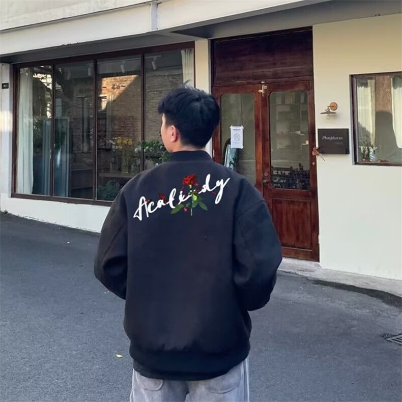 美式高街网红夹克男女樱花手绘印花宽松百搭春夏季情侣棒球服外套,男装夹克,星座506A