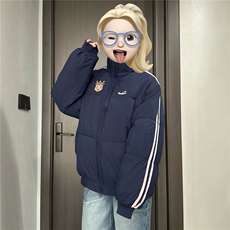 情侣美式学院风拼接条纹面包服棉服宽松加厚棉衣外套2508-P75网图，男装棉衣，电商B245