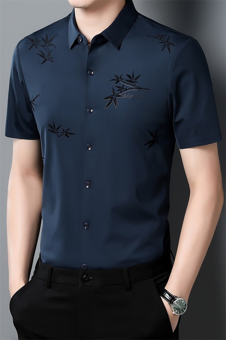衬衣男中年爸爸衬衫短袖中老年男士薄款夏装老年人夏季40岁50衣服图片