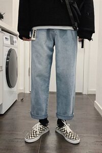 送腰带 2021新品春季男士直筒牛仔裤ins九分休闲男裤子KZ01图片