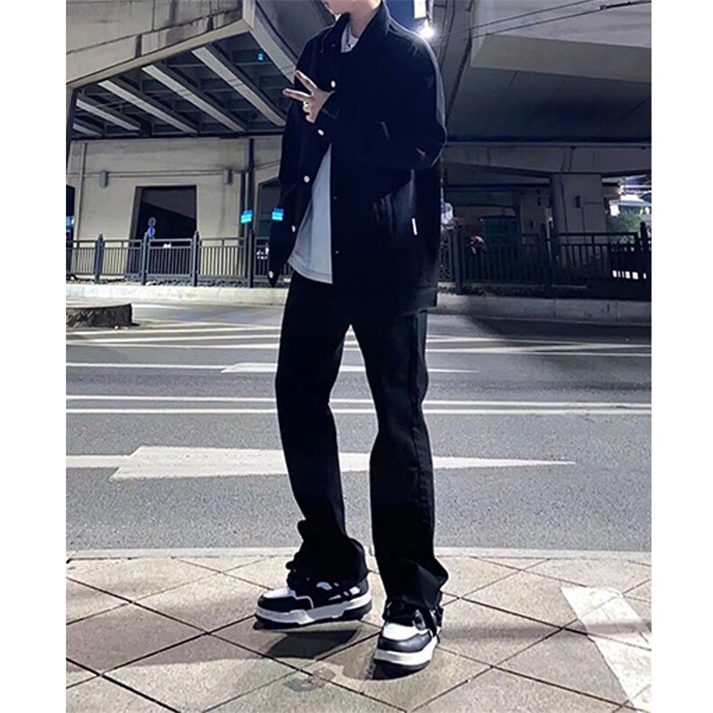 拿图不拿货cleanfit毛边黑色牛仔裤微喇叭裤子KZA21-P48,男装牛仔裤,星座1007（原301D）