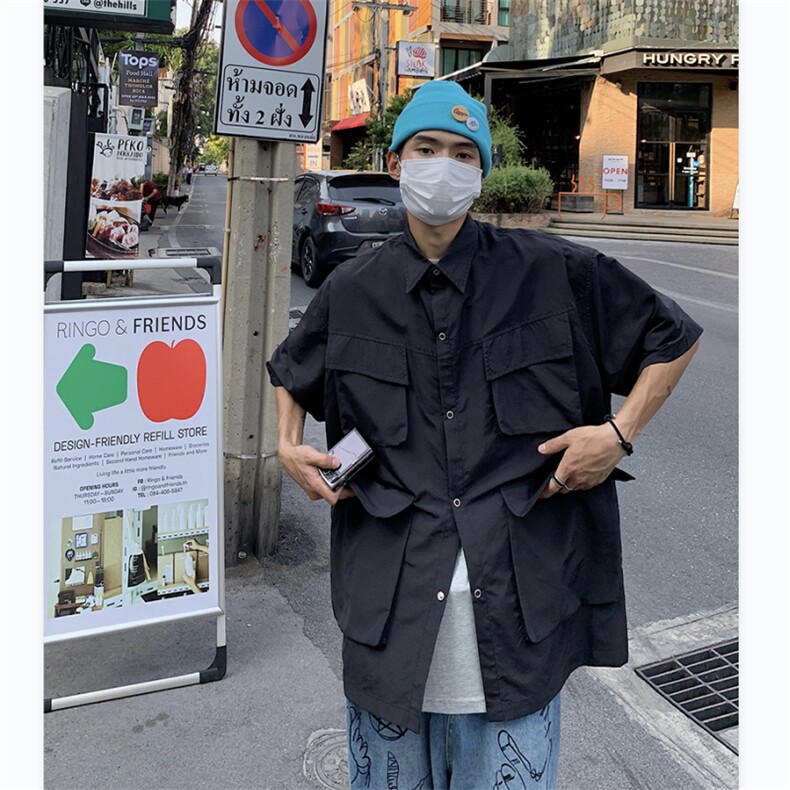 衬衫男短袖韩版潮流多口袋痞子帅气2023夏季新款ins外套CY240-P38,男装衬衫,星座412-3
