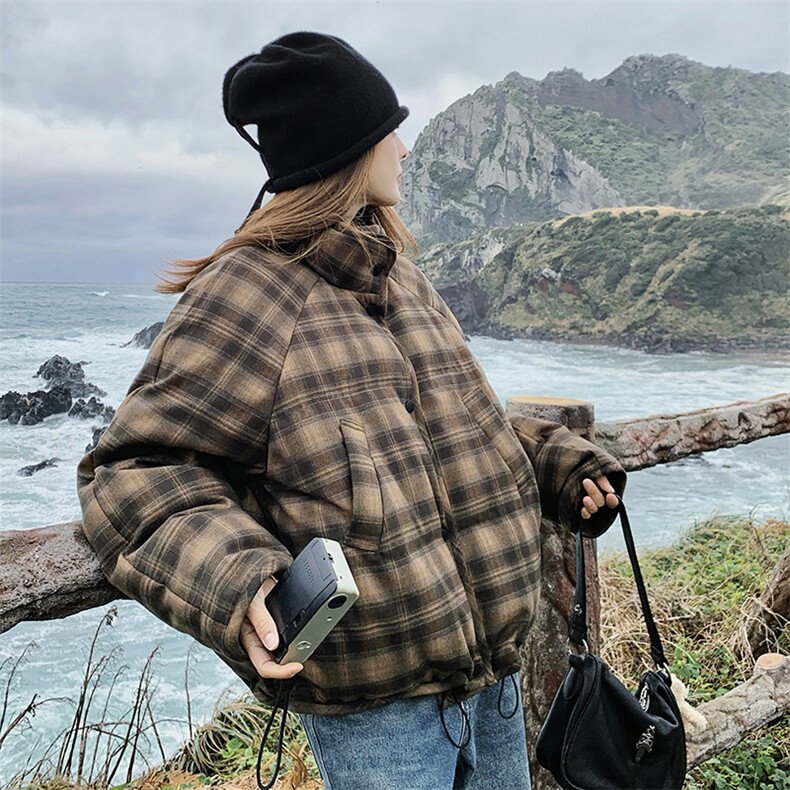 复古格子90绒外套2C170--8065--P285控418,女装羽绒服,2C170