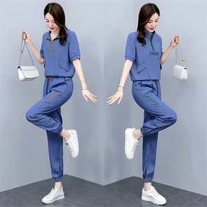 炸街天丝牛仔套装女夏2025新款休闲时尚网红减龄薄款束脚裤两件套图片