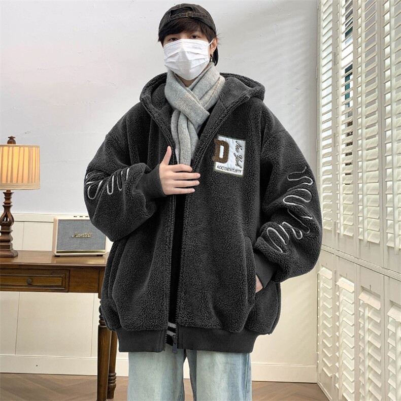 冬上新港风加绒加厚百搭棉衣羊羔绒连帽外套男女 992-P110控价158图片