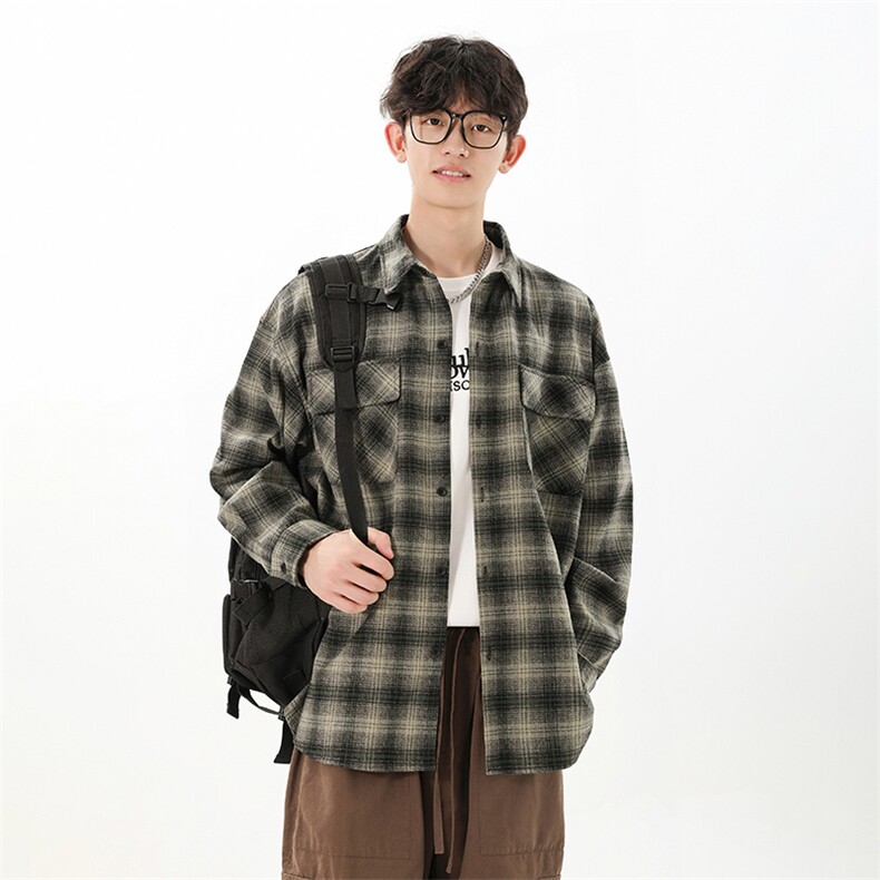 特P50无差价新款秋季百搭格子时尚长袖衬衫-HS2290无影墙,男装衬衫,电商A003