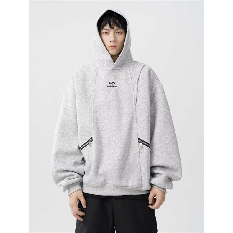 美式设计感连帽卫衣男宽松cleanfit情侣帽衫外套LW166-P50加绒55,男装卫衣,星座1008