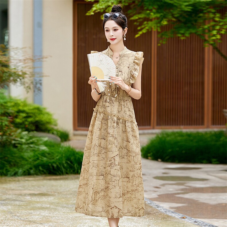 现货连衣裙2024夏季新款无袖印花长裙仙女裙百搭女款,商品下架区,韩然一族
