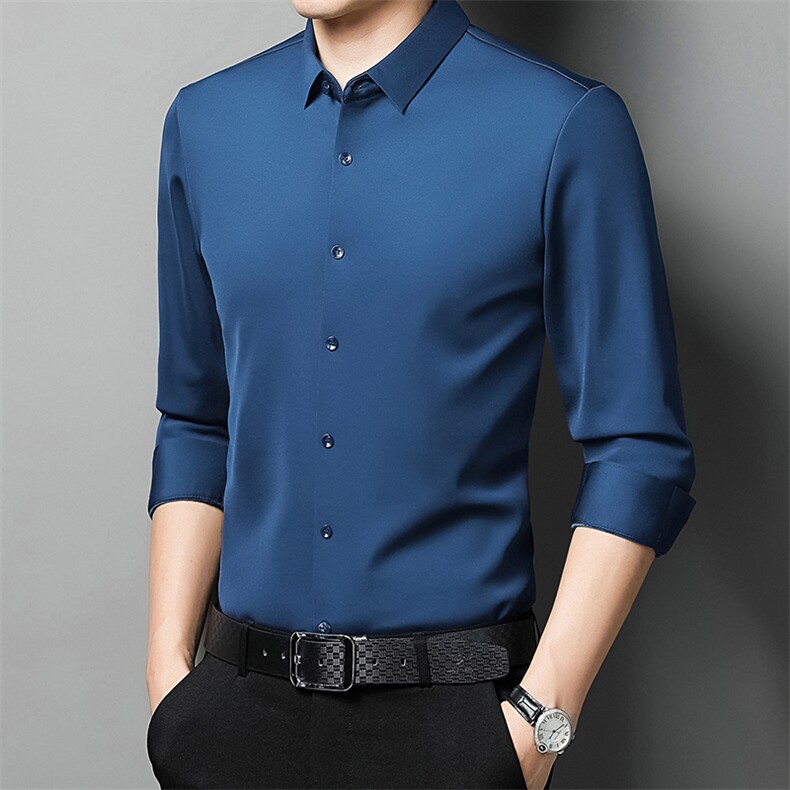 2026春秋新款中年爸爸装加绒加厚本命年结婚宴礼服免烫长袖衬衫男,男装衬衫,电商B212（原钱塘6029）