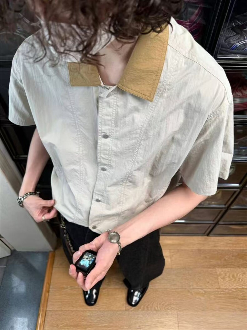 档口现货~夏季工装尼龙速干短袖衬衫拼接领下摆抽绳CT25115批45，男装T恤，星座1004-6