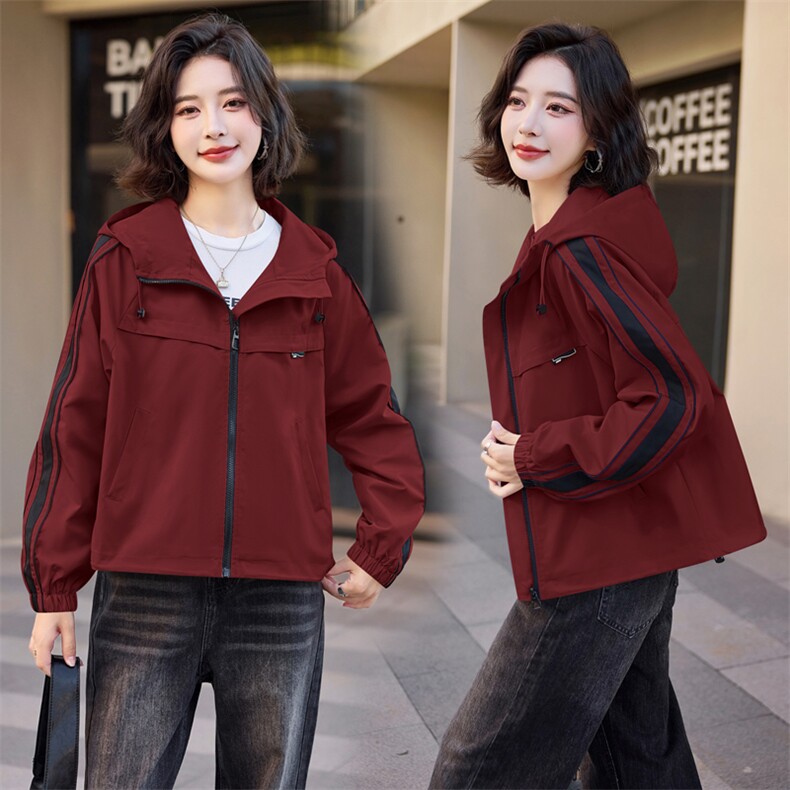 时尚拼色工装风衣外套女2024春秋新款气质减龄休闲短款小个子上衣,女装短外套,悦祺