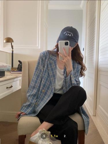 香丽迪格子西装外套女2021年韩版宽松洋气双排扣小西装,女装西装,香丽迪1
