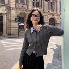 时尚百搭针织开衫显瘦修身短款毛衣外套，女装羊毛衫，泰沅羊绒