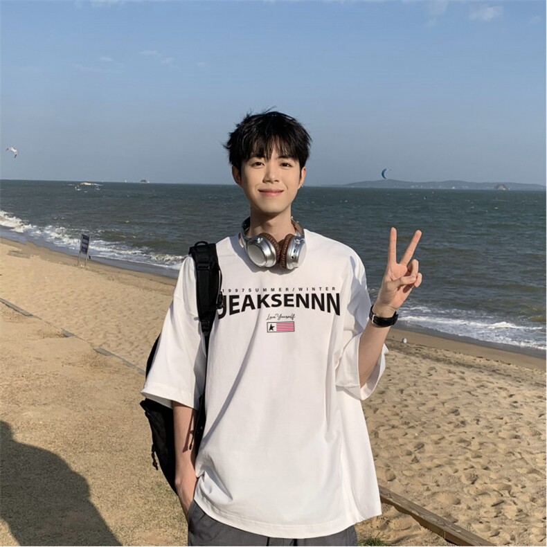 2025夏季新款抖音品质潮流字母印花宽松短袖dcm299-特批20控38,男装T恤,星座605(原A050)