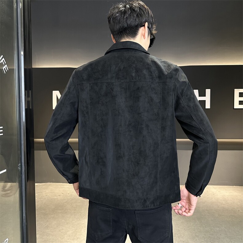 秋季新款翻领皮衣男士短款夹克修身帅气皮夹克P8603-P155,男装夹克,电商A237