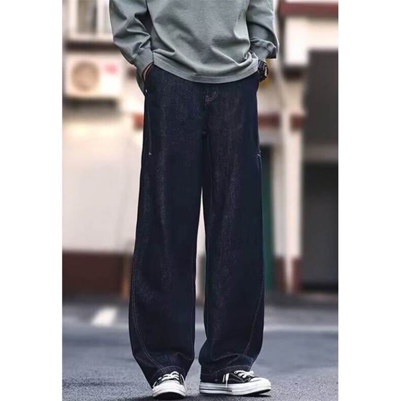 复古深蓝色阔腿弯刀裤情侣秋冬款百搭宽松休闲牛仔裤NB109,男装牛仔裤,星座1116A（原606A-3）