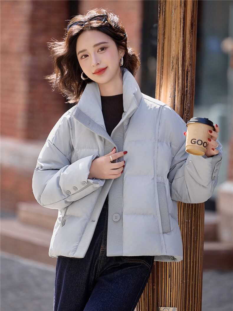 2025年冬季新款时尚拼接短款羽绒服女,女装羽绒服,美沁
