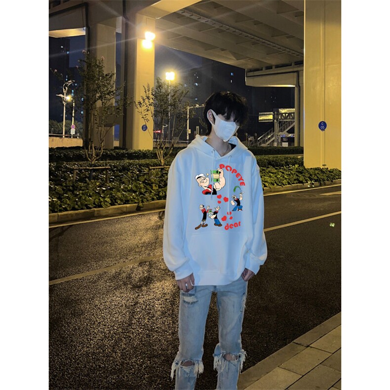 大力水手印花LOGO男女情侣潮牌连帽卫衣,男装卫衣,星座310A-4