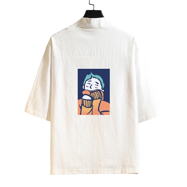 HF59042-P40风汉服男开衫外套七分袖道袍砖墙挂拍,男装民族服装,电商A040A