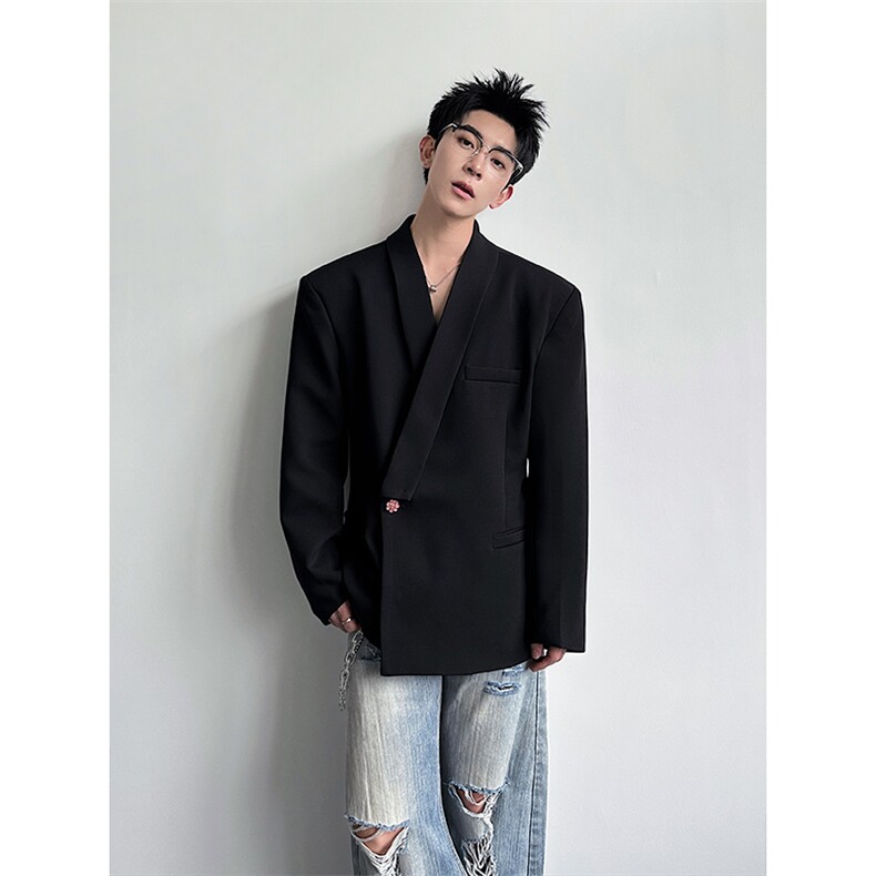 青果领黑色西装外套男解构设计高级痞帅收腰西服XZ26P118，男装西服套装，星座512-1（原513-3）