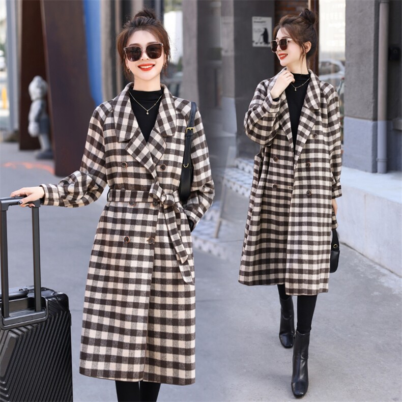 现货手工缝制香风双面羊毛保暖外套冬季新款女装时尚气质送腰带，女装双面呢大衣，韩美纤衣