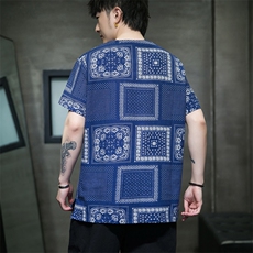 夏季大码男士棉麻T恤上衣风盘扣休闲花短袖潮薄款T30/P25特，男装T恤，钱塘713