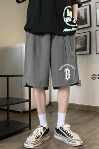 港风 23夏季宽松鹿皮绒印花纯色运动裤男女短裤K6105 P25控38图片