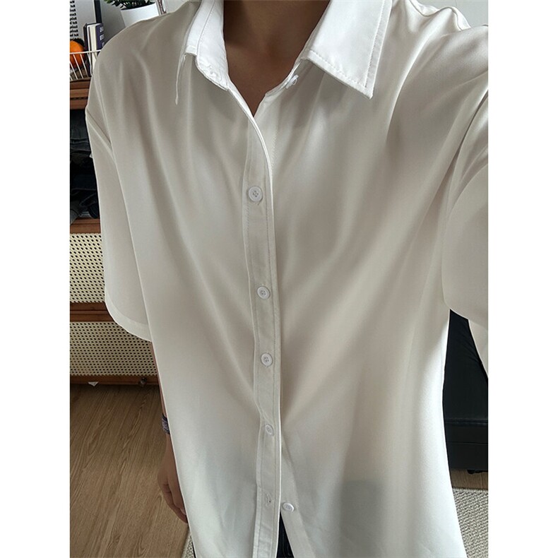 薄款冰丝短袖衬衫男简约纯色垂感休闲痞帅衬衣CS288-P20,男装T恤,星座301C-5