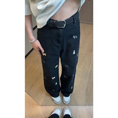 趣味小狗刺绣阔腿牛仔裤男女春夏季高腰宽松显瘦直筒裤子NWY23，男装牛仔裤，星座1116A（原606A-3）
