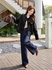 韩风糖果按扣皮衣外套女2026新款春气质小立领PU夹克上衣女外套，女装皮衣，流量+