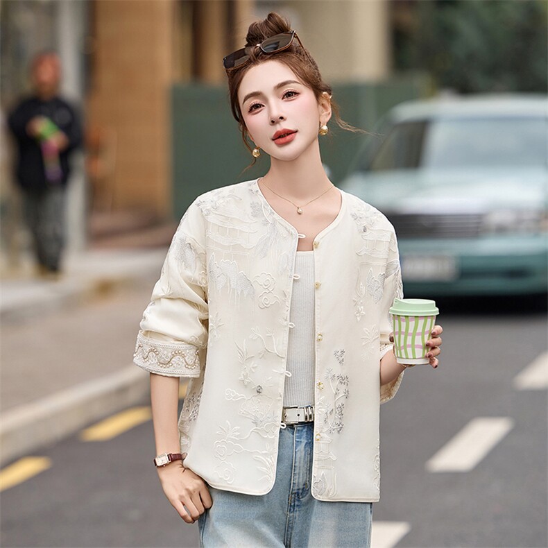 现货小香风刺绣薄款外套女2026春夏新款气质新中式上衣,女装短外套,依如秀(原杭风阁)
