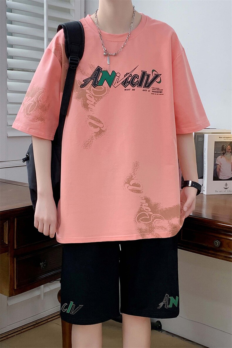 主推-青少年纯棉休闲字母创意运动套装男TZ555控88（S到5XL）,男装T恤,星座210-1