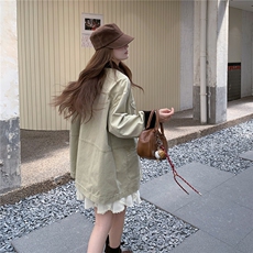 撞色拼接休闲工装外套女2025秋季新款韩系复古chic宽松百搭上衣潮，女装短外套，2C326