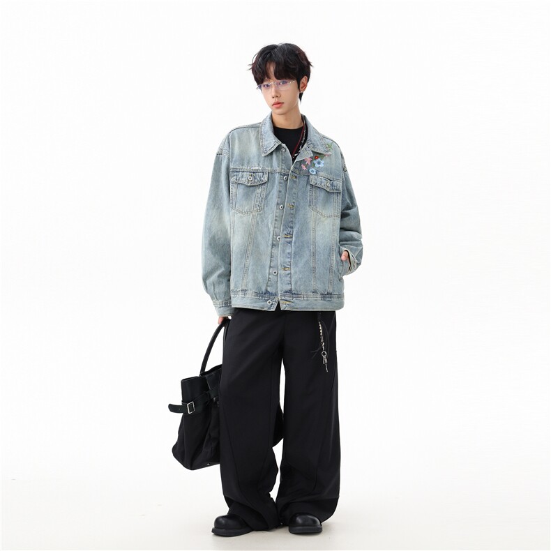 【现货】XZ1218WT4505特价P70美式潮流花朵刺绣牛仔夹克外套,男装工装外套,星座1218（原611-3）