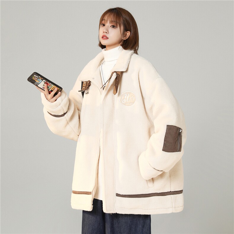 中性风 皮毛一体刺绣羊羔毛棉衣男装加厚冬装棉服外套G1037P128女图片