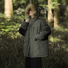 山系军绿色棉服男款冬季潮牌宽松大码毛领棉袄连帽工装棉衣服外套，男装棉衣，星座717
