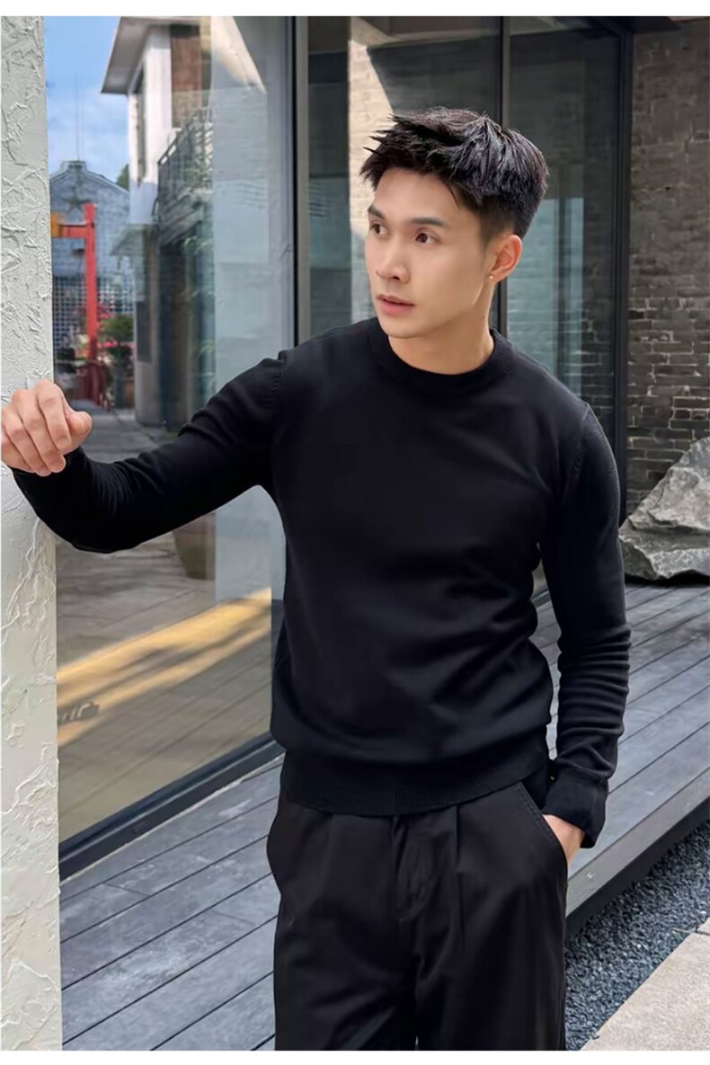 保暖亲肤针织长袖T恤毛衣修身男休闲通勤打底衫秋冬季PL141/P35,男装T恤,电商A243