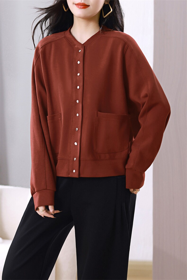 春秋装时尚多扣棒球服开衫卫衣女宽松衬衫上衣短外套中老年妈妈装,女装短外套,璐依舞