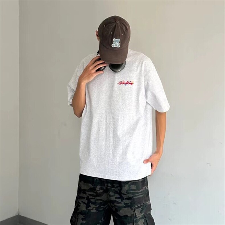 万针全刺绣工艺抖音得物高品质260克重磅纯棉双纱美式高街短袖T恤,男装T恤,电商A486