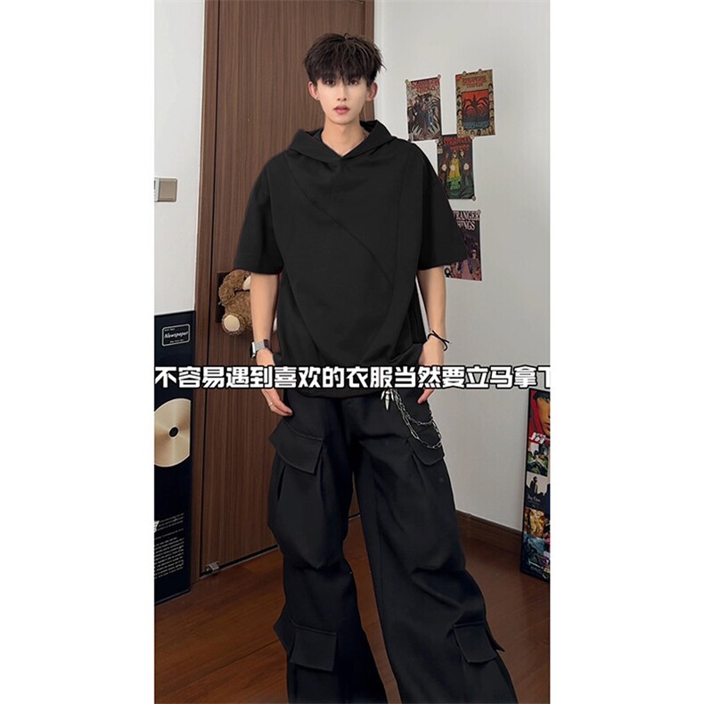 连帽设计融合港风文艺复古韵味简约时尚百搭短袖上衣HY736TP38,男装T恤,电商A102B