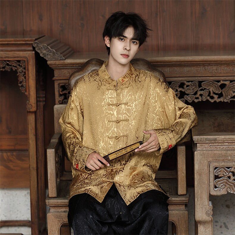 秋冬新品风（金财神）潮丝绸提花改良唐装外套男女C3460，男装民族服装，星座305A（原312A-1）