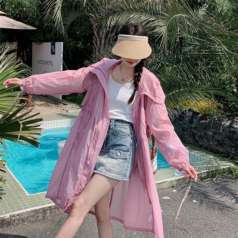 现货－夏季新品粉色透气长款防晒服348－P95-K168,女装防晒衣,浙宝203