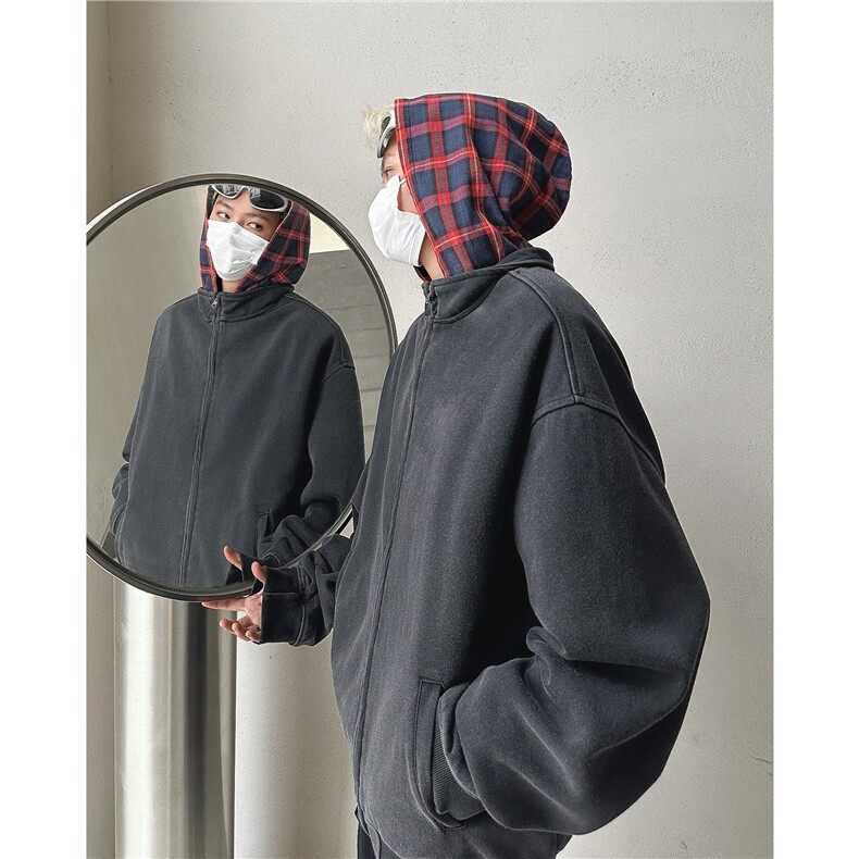 英伦雅痞黑灰卫衣男潮牌痞帅炸街半拉链polo衫轻熟风高级感外套，女装短外套，星座601-2