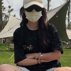 雪花染刺绣冰感短袖T恤男夏季美式潮牌cleanfit宽松情侣半袖体恤，男装T恤，星座506A